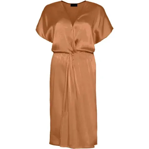 Kurzes Kleid aus Seidenmischung mit drapiertem Detail , Damen, Größe: L - Sand - Modalova
