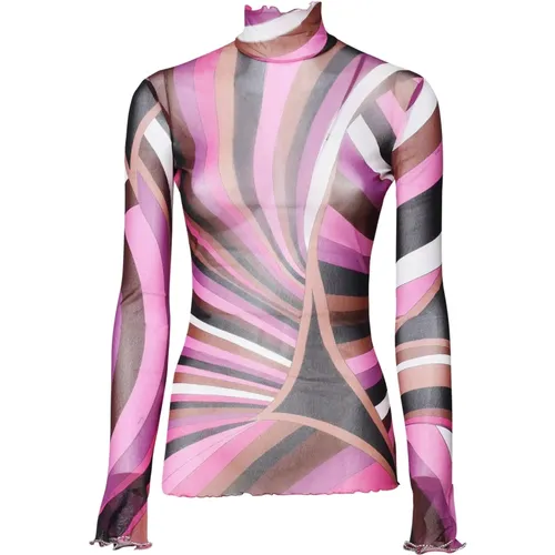 Archivdruck Mock Neck T-shirt , Damen, Größe: 2XS - EMILIO PUCCI - Modalova