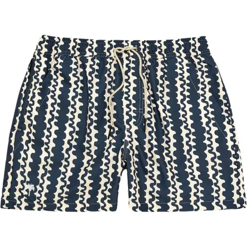Blue Scribble Swim Shorts , male, Sizes: L, M, S - OAS - Modalova