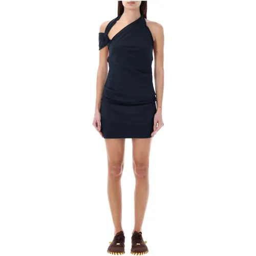 Trägerloses Asymmetrisches Mini-Kleid Dark Obsidian , Damen, Größe: XL - Nike - Modalova