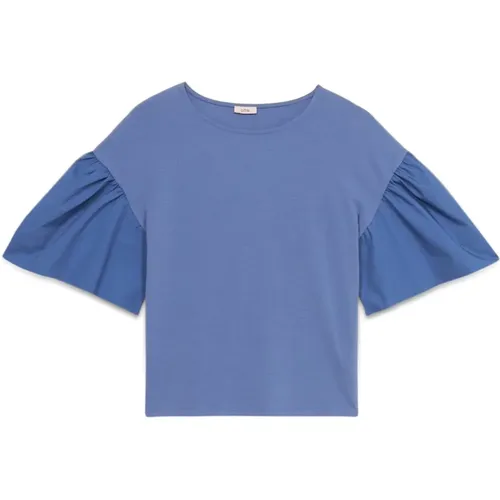 Bio-Baumwoll-T-Shirt mit Popeline-Ärmeln , Damen, Größe: M - Oltre - Modalova