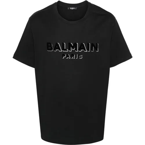 Noir Argent T-Shirt , Herren, Größe: M - Balmain - Modalova