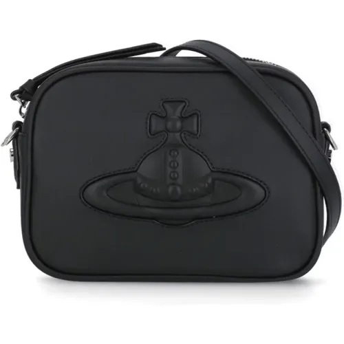 Schwarze Leder Umhängetasche mit geprägtem Logo , Damen, Größe: ONE Size - Vivienne Westwood - Modalova