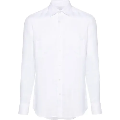 Weißes Leinenhemd mit Einsatzzdesign , Herren, Größe: 3XL - Low Brand - Modalova