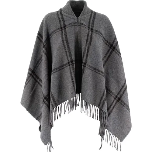 Winter Poncho with Fringes , female, Sizes: ONE SIZE - PESERICO - Modalova