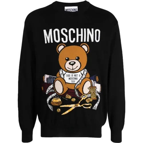 Schwarzer Pullover mit Teddybär-Logo - Größe 48 , Herren, Größe: XL - Moschino - Modalova