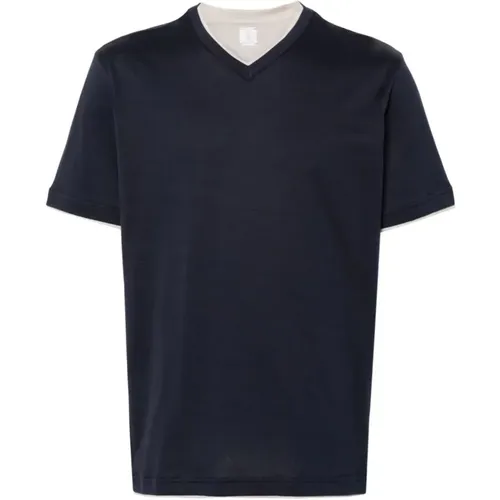 Navy V-Neck Cotton T-Shirt , male, Sizes: 2XL - Eleventy - Modalova
