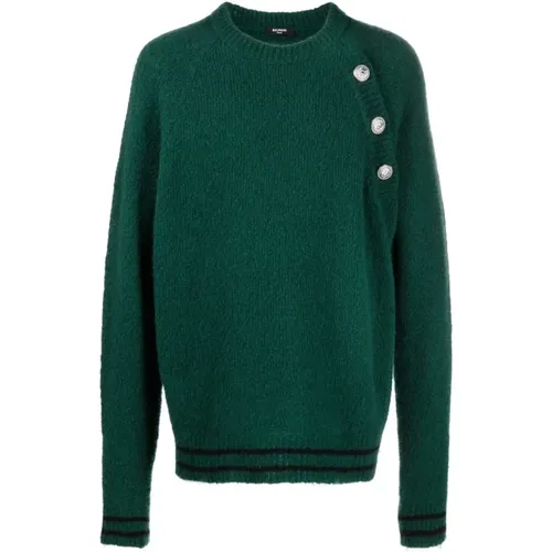 Grüner Woll-Kaschmir-Crewneck-Pullover,Sweatshirts - Balmain - Modalova