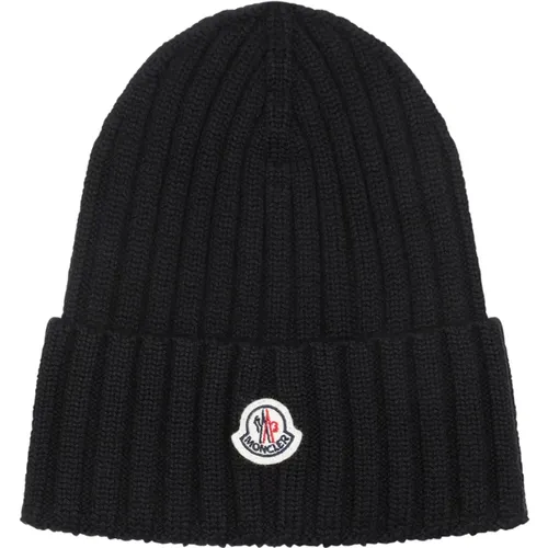 Ribbed Knit Wool Hat , female, Sizes: ONE SIZE - Moncler - Modalova