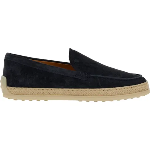 Schwarze Slip-on Loafers mit Rafia-Detail , Damen, Größe: 38 1/2 EU - TOD'S - Modalova