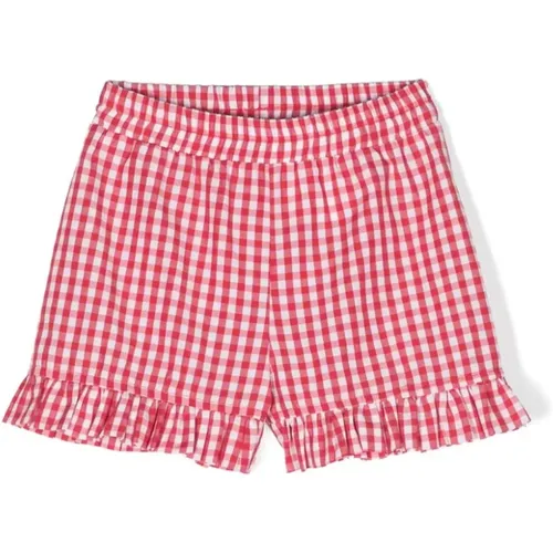 Rote karierte Shorts mit Logopatch - Monnalisa - Modalova