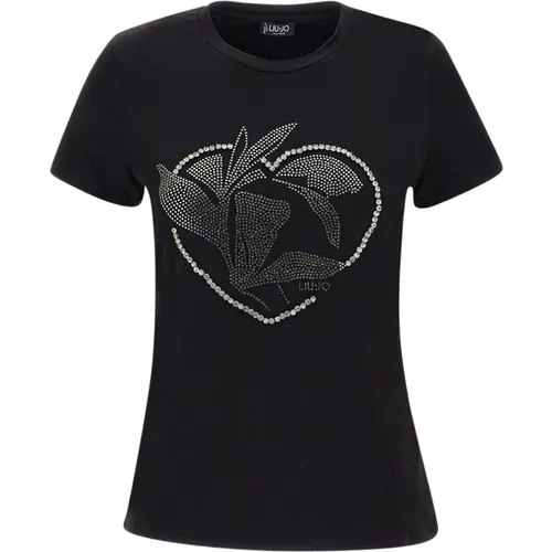 Cotton T-shirt with Rhinestones , female, Sizes: S, M, 2XS - Liu Jo - Modalova