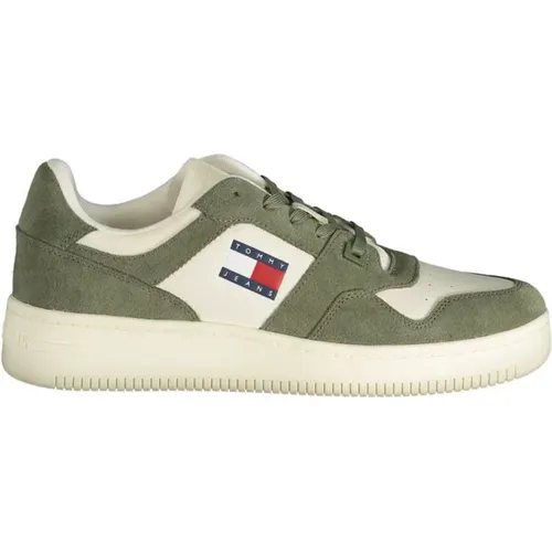 Grüner Polyester-Sneaker mit Kontrastdetails , Herren, Größe: 43 EU - Tommy Hilfiger - Modalova