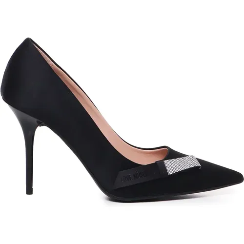 Schwarze Satin Flache Schuhe mit Fettuccine Dekoration - Love Moschino - Modalova