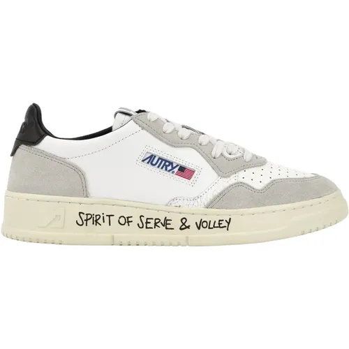 White Blue Detail Leather Sneakers , male, Sizes: 6 UK - Autry - Modalova