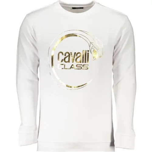 Gebürsteter Rundhals-Sweatshirt mit Logo-Print , Herren, Größe: L - Cavalli Class - Modalova