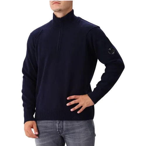 Navy Half Zip Strickpullover , Herren, Größe: L - C.P. Company - Modalova