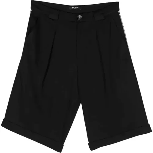 Schwarze Unisex Bermuda Shorts mit plissierten Details - Balmain - Modalova