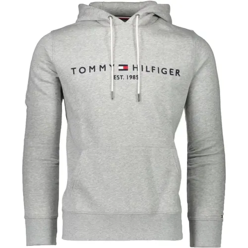 Grauer Pullover - Einfarbige Baumwollmischung - Normale Passform , Herren, Größe: L - Tommy Hilfiger - Modalova