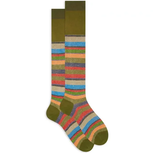 Gestreifte Baumwoll/Leinen Lange Socken , Herren, Größe: S - Gallo - Modalova