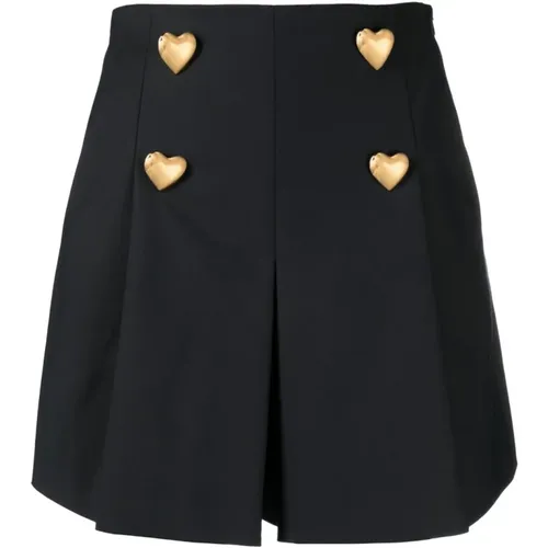 Schwarze Flare Shorts mit herzförmigen Knöpfen , Damen, Größe: XS - Moschino - Modalova