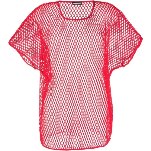 Casual Rotes Baumwoll-T-Shirt mit Kurzen Ärmeln - Dsquared2 - Modalova