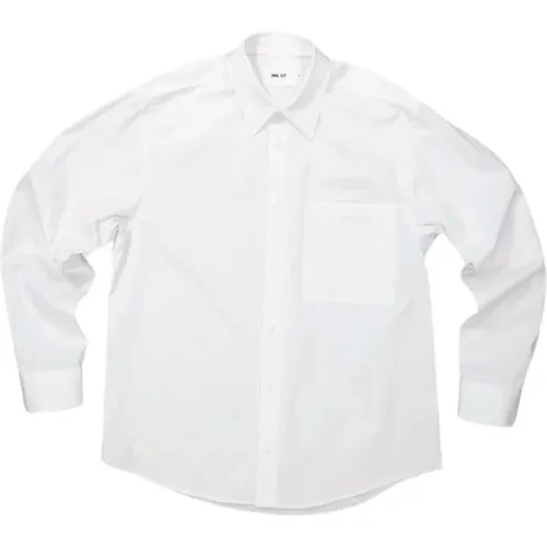Weißes Baumwollhemd mit Paspeltaschen , Herren, Größe: M - Nn07 - Modalova