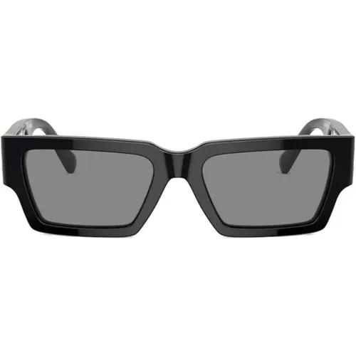 Sonnenbrille VE4459Large,Rechteckige Sonnenbrille mit dunkelgrauer Linse und glänzendem schwarzem Rahmen - Versace - Modalova