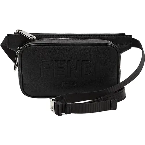 Grained Leather Belt Bag with Embossed Logo , male, Sizes: ONE SIZE - Fendi - Modalova