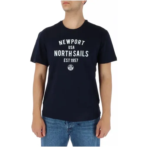Blaues Kurzarm T-Shirt - 100% Baumwolle , Herren, Größe: S - North Sails - Modalova