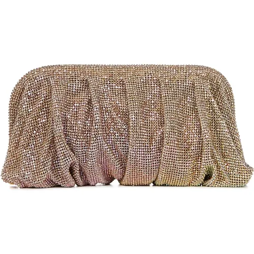 Golden Aluminum Mesh Crystal Rhinestone Bag , female, Sizes: ONE SIZE - Benedetta Bruzziches - Modalova