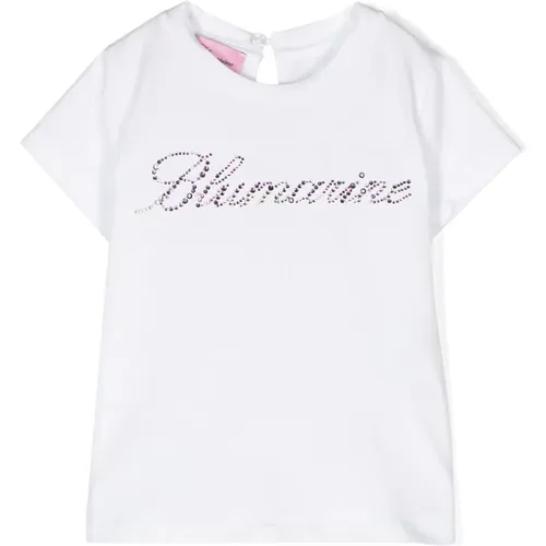 Weiße Baumwoll-T-Shirt mit Strassdekoration - Blumarine - Modalova