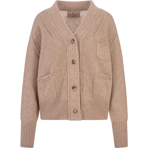 Sandfarbener Cashmere V-Ausschnitt Cardigan - Ermanno Scervino - Modalova