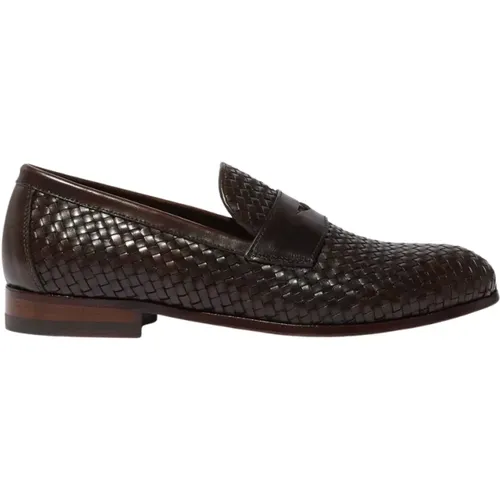 Handgefertigte Dunkelbraune Gewebte Penny Loafers - Scarosso - Modalova