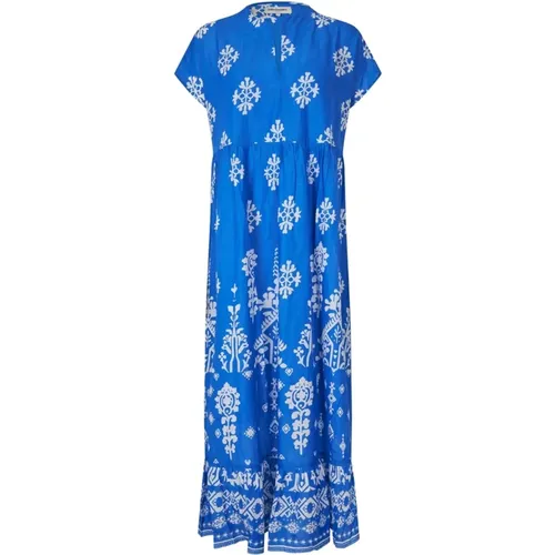 Blue Mackay Dress with V-Neck , female, Sizes: L - Lollys Laundry - Modalova