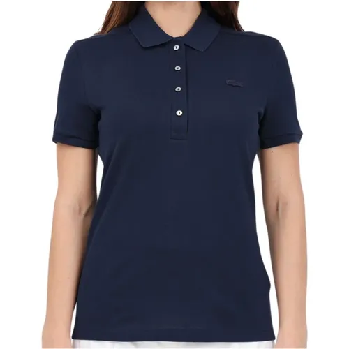 Damen Blaues Marine Polo Shirt mit Logo Patch , Damen, Größe: 2XL - Lacoste - Modalova