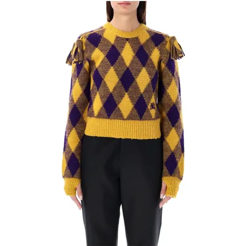 Yellow Purple Argyle Wool Sweater , female, Sizes: M - Burberry - Modalova