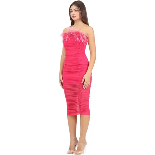 Elegantes Fuchsia Midi-Kleid mit Federn , Damen, Größe: M - PATRIZIA PEPE - Modalova