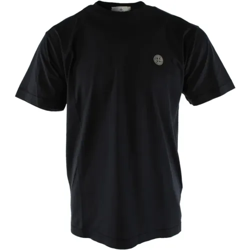 Navy Blaues Baumwoll-T-Shirt für Herren , Herren, Größe: 2XL - Stone Island - Modalova