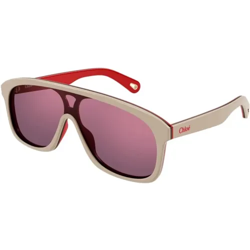 Sportliche Piloten-Sonnenbrille mit Elfenbeinrahmen und Pinken Flash-Gläsern - Chloé - Modalova