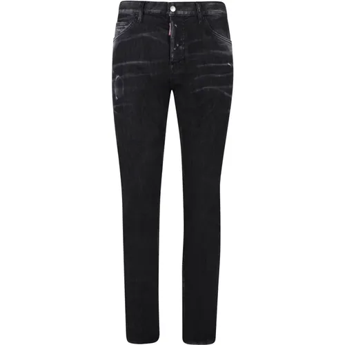 Zerrissene Slim-fit Schwarze Jeans , Herren, Größe: 2XL - Dsquared2 - Modalova