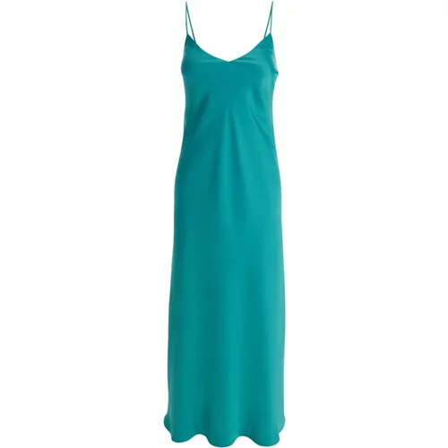 Satin Slip Kleid Hellblau V-Ausschnitt , Damen, Größe: M - Plain Units - Modalova