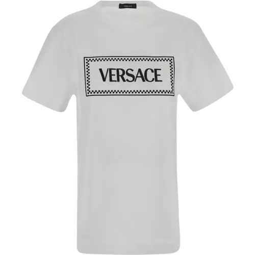 Schwarzes Logo-Stickerei T-Shirt , Damen, Größe: 2XS - Versace - Modalova