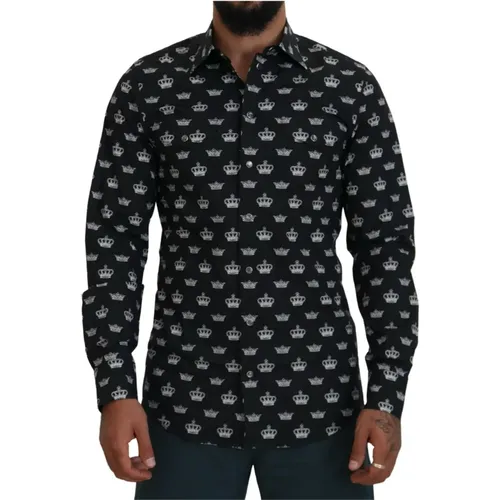 Elegant Slim Fit Shirt with Crown Print , male, Sizes: M - Dolce & Gabbana - Modalova