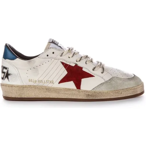 Casual Leather Sneakers in White Blue Red , male, Sizes: 8 UK - Golden Goose - Modalova