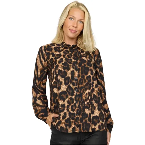 Leopardenmuster Bluse mit Kragen , Damen, Größe: M - 2-Biz - Modalova