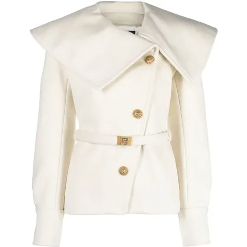 Wool Jacket with Belt and Gold Buttons , female, Sizes: S, M - Balmain - Modalova