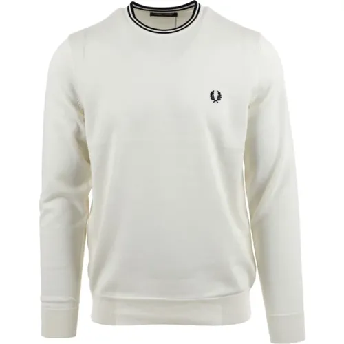 Klassischer Crew Neck Pullover in Snow /Black , Herren, Größe: XL - Fred Perry - Modalova