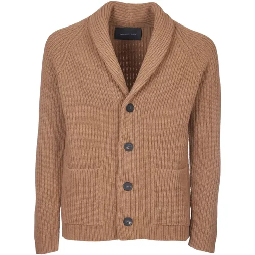 Camel Shawl Kragen Cardigan English Rib - Tagliatore - Modalova