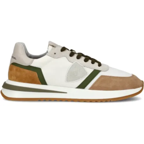 White/Green Denim Sneakers , male, Sizes: 7 UK, 10 UK, 6 UK - Philippe Model - Modalova